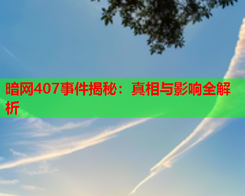 暗网407事件揭秘：真相与影响全解析